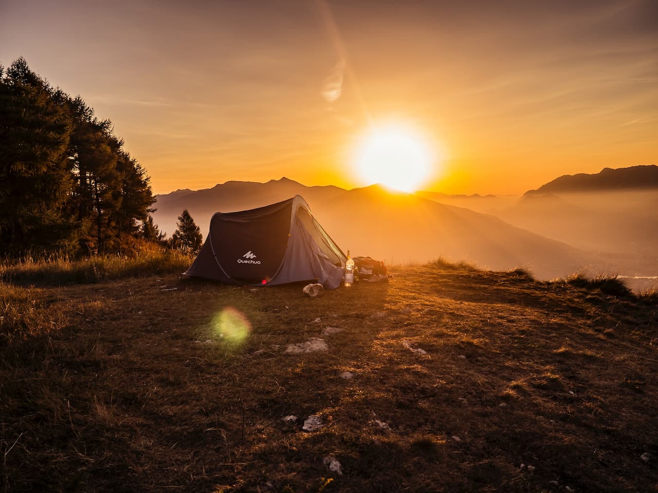 Camping during sunset