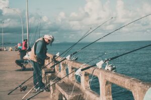 Man fishing near the beach.